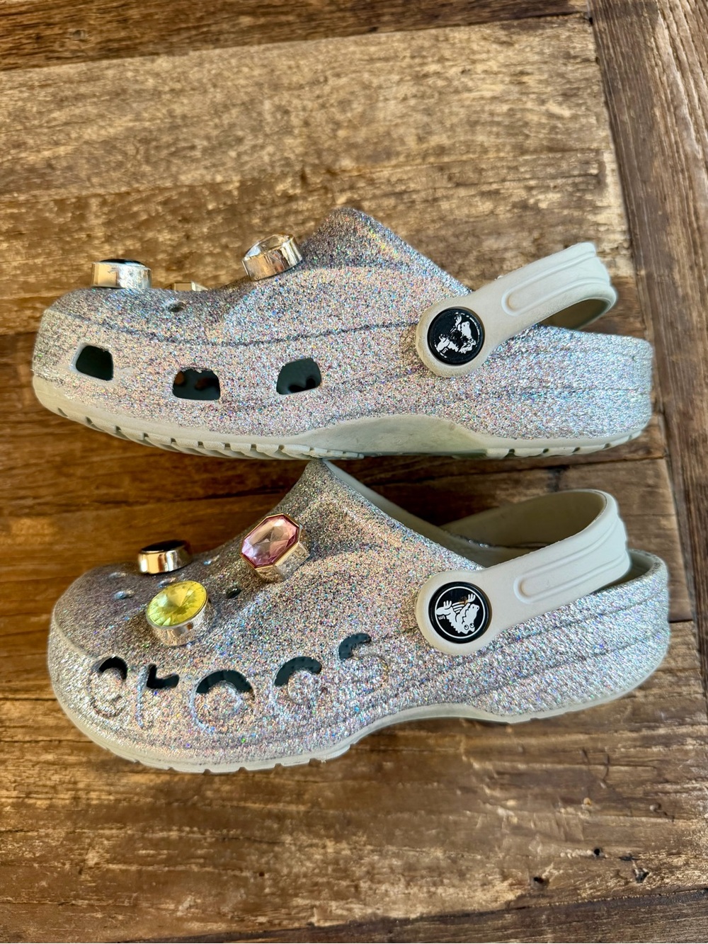 Girls Silver Glitter Crocs with Gems Sz 12 - Picture 4 of 6